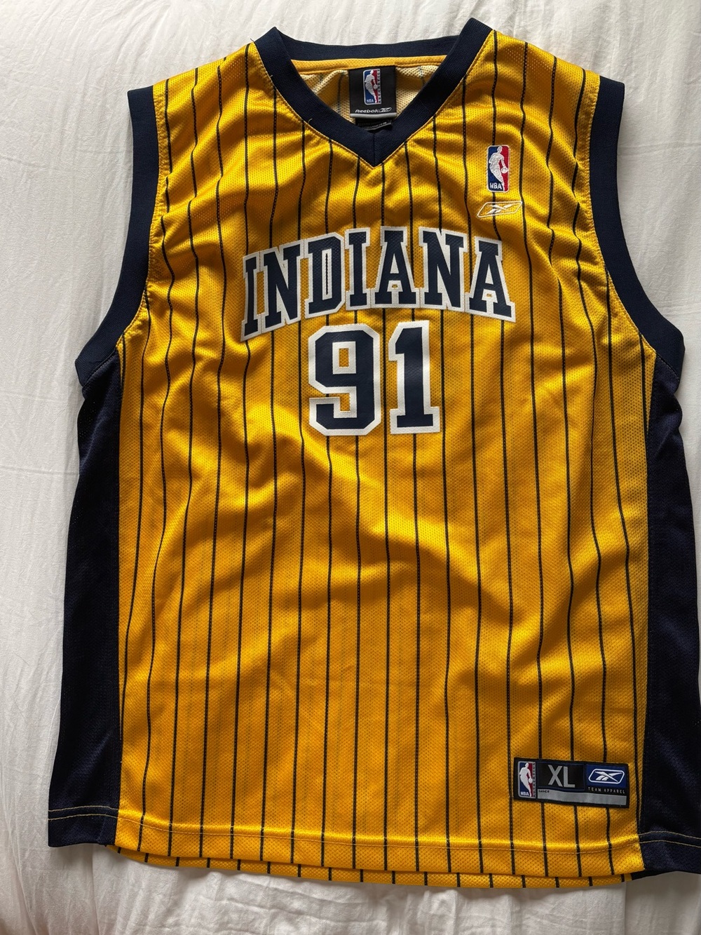 Indiana Pacers Gold and Navy Pinstripe #91 Jersey: Ron Artest